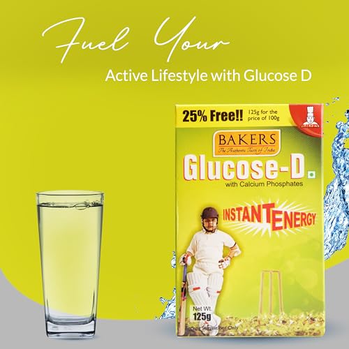 BAKERS Glucose - D Powder | 100% Veg | Instant Energy Recharge with Calcium Phosphates and Vitamin D | Helps Boosts Immunity | Pack of 6 (125 gm x 6)