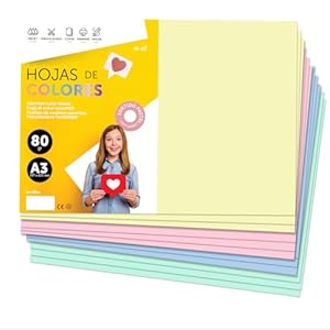 Papier A3 Couleur - Feuilles A3 80g Pour Imprimante Jet d'Encre et Laser, Ramette Papier Pour Loisirs Créatifs, Bricolage et Décoration M-office (50 feuilles, Sélection Pastel)