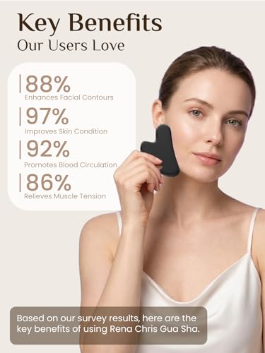 Image of Rena Chris Gua Sha Facial Tools, Stainless Steel Guasha Tool for Acupuncture, Manual Massage Tool for Jawline Sculpting and Puffiness Reducing, Gua Sha Facial Tool, Skin-Care Gift (Metallic Black)