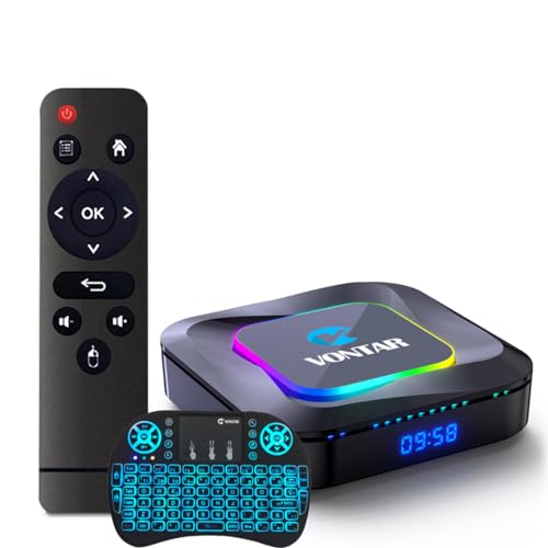 Android TV Box 13.0, VONTAR R3 Wi-Fi 6 4GB RAM 128GB ROM, RK3528 CPU Quad-Core 2.4G/5G Wi-Fi BT 5.0 USB 3.0 Android Box with Mini Wireless Keyboard,4GB+64GB