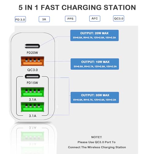 Image of Wireless Charging Station with 65W USB C Charger, 6 in 1 Alarm Clock Magnetic Touch Night Light 15W Fast Charging Stand Compatible with iPhone 15 /14 /13 /12 /11 /XS Samsung Galaxy AirPods & Apple Watch