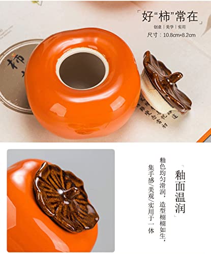 Image of Liang baobao 2pcs Mini Tea Storage Containers ceramic jars with lids persimmon Jar container Orange Ornament for Tea Coffee Food Herb Candy Chocolate Sugar Spices (persimmon)