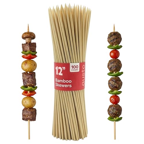 GUSTO [12 Inch - 100 Count] Bamboo Skewers for Shish Kabob, Grilling, Fruits, Appetizers, and Cocktails (Formerly Comfy Package)