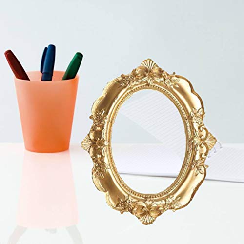 BESPORTBLE Vintage Picture Frame Resin Golden Ornate Textured Oval Desktop Photo Frame Photo Holder Jewelry Display Frame Home Decoration