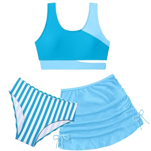 Image of BAVADER Girls Swimsuit Cutout Tropical Floral Bathing Suit for Girls 3 Pcs Bikini with Drawstring Cover up Skirt 7-16Y