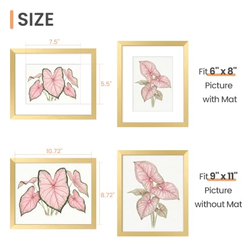 Image of upsimples 9x11 Picture Frame, Display Pictures 6x8 with Mat or 9x11 Without, Wall Hanging Photo Frame, Gold, 1 Pack