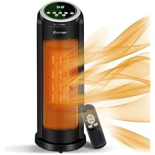 COSTWAY 1500W Oscillating Tower Infrared Heater Fan with Remote, Digital Thermostat & 12H Timer, Portable Electric Heater for Indoor Use, Home, Bedroom