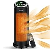 COSTWAY 1500W Oscillating Tower Infrared Heater Fan with Remote, Digital Thermostat & 12H Timer, Portable Electric Heater for Indoor Use, Home, Bedroom