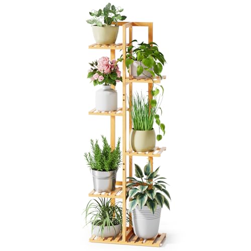 ROSSNY Plant Stand Indoor, 6 Tier 7 Potted Bamboo Plant Stands for Indoor Plants, Corner Plant Stand, Tiered Plant Stands, Plant Shelf For Indoor, Planter Holder for Multiple Plants Indoor Tall, Natural