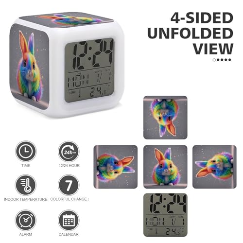 Reloj despertador digital LED de conejo con termómetro para mesa de dormitorio 4