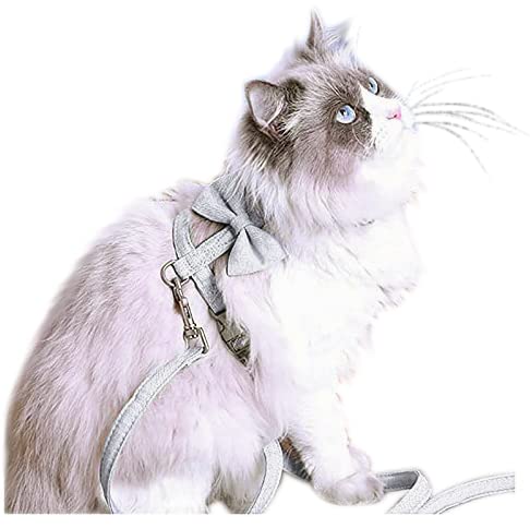 Conjunto de arnês e coleira para gatos, coleira e arnês para gatos, malha macia, respirável, ajustáv