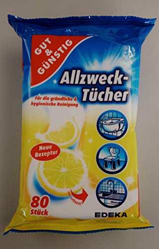 Gut & Günstig Lingettes nettoyantes antibactérien dans Emballage Distributeur 240 pièces  Lot de 3 (Contenu 3 x 80 pièces)  Parfum Citron Frais