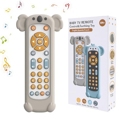 JoyJoyful Brinquedos musicais bebés 6-12 meses, 3 idiomas brinquedos comando TV crianças 1 ano com espanhol / inglês / francês, brinquedo aprender a falar meninas meninos, presente bebé músicas som