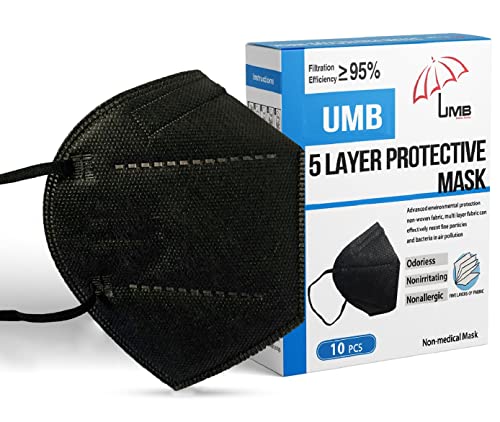 Disposable Face Masks Black Adjustable Nose piece (Black, 10 pack) | Individually Wrapped Breathable Face Mask Gray mask disposable Respirator Mask |Comfy elastic ear loops Facemask| Soft Black Face Masks