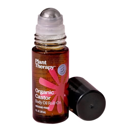 Plant Therapy Organic Castor Oil Roll On 30 mL (1 oz) Convenient Mess-Free Body Oil Roll-on for Easy Application Cold-Pressed & Hexane-Free Third-Party Tested for Purity