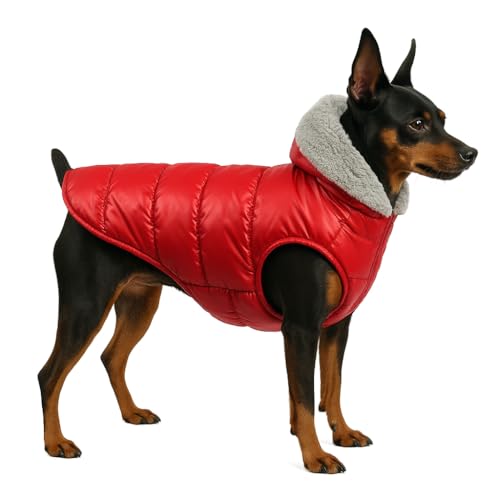 Image of The Pets Company Dog Winter Coat Jacket, Clothes, Windproof, Waterproof, Light Weight, Washable, Ultra Warm Thick Fleece Lined Dog Vest for Cold Weather Protection, (Red, X - Small - 12 Inch)