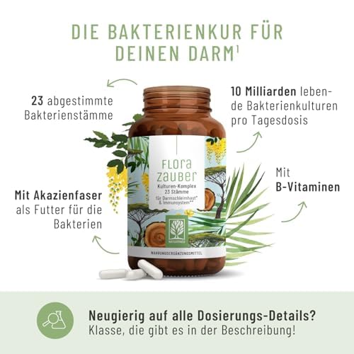 NATURTREU® Kulturen Komplex magensaftresistent & vegan - 23 Bakterienstämme ohne Inulin - Komplex u.a. mit Lactobacillus & Bifidobakterien, 60 Kapseln