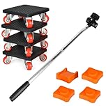 Kit per Sollevatore Mobili, Spostare Mobili Pesanti con Asta di Prolunga da 630 mm, 4 Ruote per Spostare Mobili 360°, Carico Massimo 500 kg, Spostamento di Frigoriferi, Divano, Lavatrice, ecc.