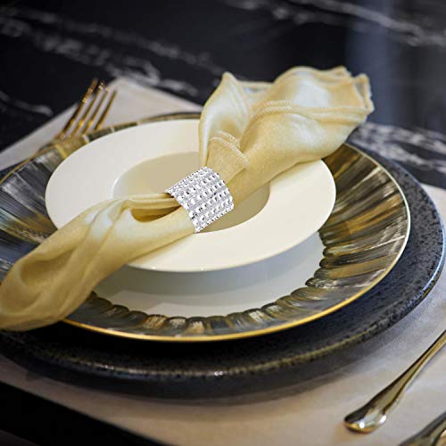 Owill Bling Rhinestone Napkin Rings Adornment for Wedding Party Birthday Party (Silver, 50pcs)