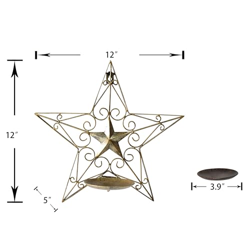 Juconsin CANDLE WALL SCONCES SET OF 2 Candle Sconces Metal Wall Sconce Candle Holder Set Of 2, Antique Gold Color Five Star Design Wall Mount Candleholder Wall Candle Holder Hanging thumb #2