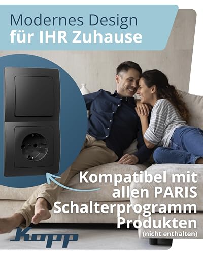 Kopp PARIS 2-fach Abdeckrahmen in Matt-Schwarz - 8,3 x 15,4 cm - Rahmen für Steckdosen & Schalter - Stilvoller Steckdosenrahmen aus Kunststoff - Hochwertiger Lichtschalter-Rahmen