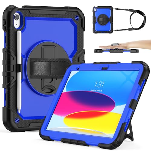 SIBEITU Case for ipad (A16) 11th/ 10th Generation10.9 Inch 2025/2022 with Screen Protector, Heavy Duty iPad Rugged Shockproof Cover with Stand & Strap for iPad 11/10 Gen Case, Blue