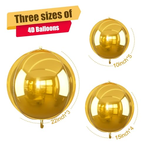 Image of 12PCS Metallic Gold Round Foil Balloons 22 inch 15 inch 10 inch Large Mylar Balloons | Shiny Gold 4D Ball Balloons for Birthday Party, Graduation, Wedding, Christmas, New Year, Disco Prom Party Decorations