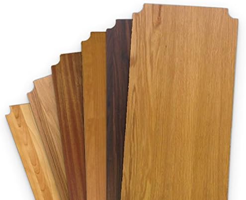 A fan of various wood samples, showcasing different wood types and finishes.