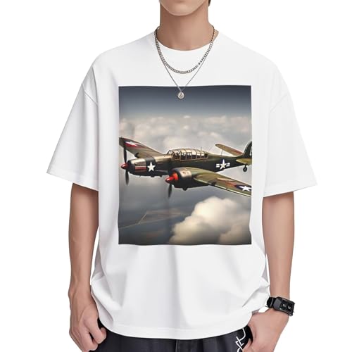 T-shirt en coton imprimé avion Seconde Guerre mondiale femme tunique manches courtes