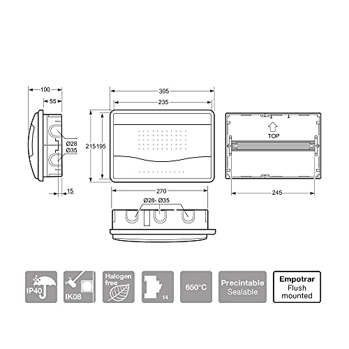 FAMATEL – Aufputzschrank | IP40 | 12-14 Elemente | 188 x 276 x 55 | Serie Nuova | Lichtundurchlässige Tür, Grau