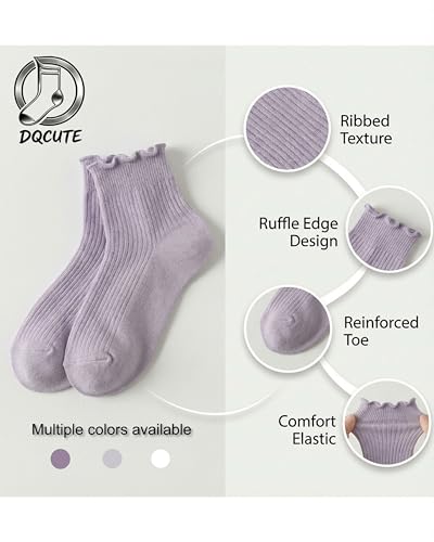 Image of DQCUTE Women's Ruffled Ankle Boot Socks - Soft Knit Cotton Lettuce Trim Crew Socks for Teen Women 6 Pairs