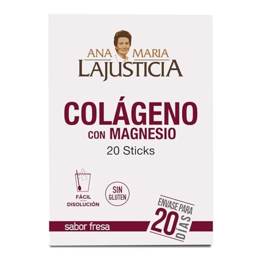 Ana Maria Lajusticia - Colágeno con magnesio – 20 sticks de 5g (sabor fresa) articulaciones fuertes y piel tersa. Regenerador de tejidos con colageno hidrolizado tipo 1 y 2. Envase para 20 días.