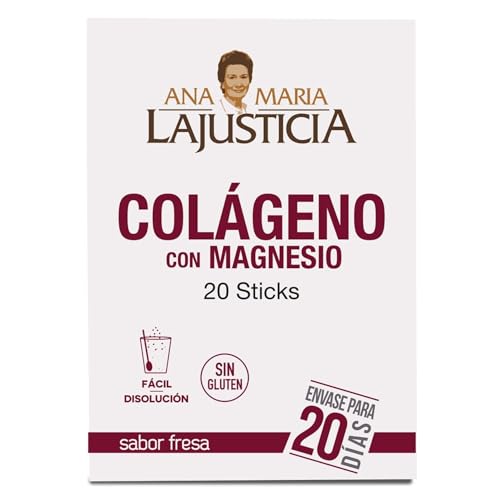 Ana Maria Lajusticia - Colágeno con magnesio – 20 sticks de 5g (sabor fresa) articulaciones fuertes y piel tersa. Regenerador de tejidos con colágeno hidrolizado tipo 1 y 2.