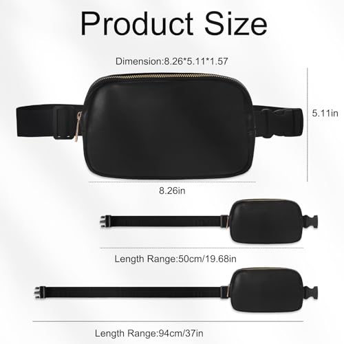 Image of VOROLO Fanny Pack For Women And Men Crossbody Bag Belt Bag PU Black