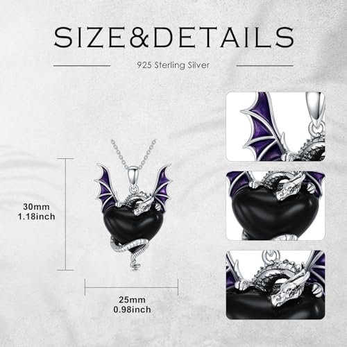 Dragon Necklace for Women 925 Sterling Silver Natural Black Onyx Dragon Pendant Necklace Jewelry4