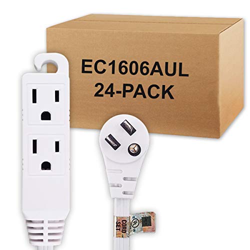 Uninex EC1606AUL Flat Angle Plug Extension Cord, 6-Foot, 24-Pack