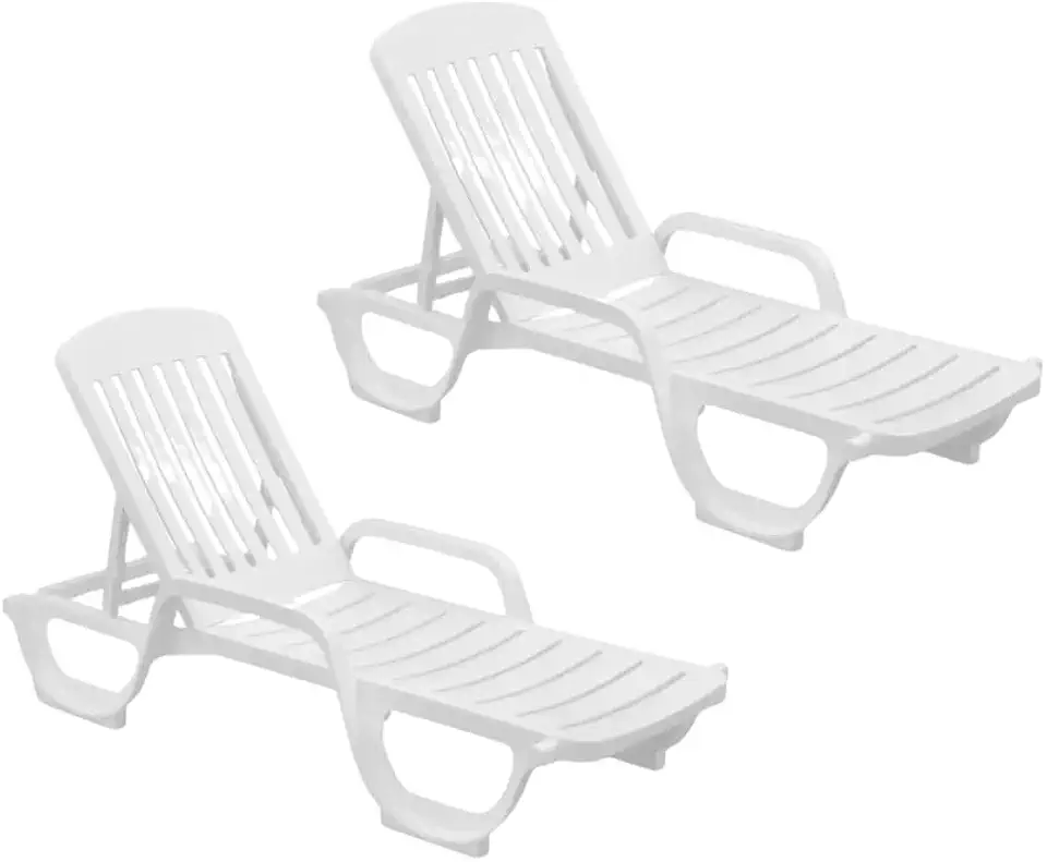 Kit 02 Espreguiçadeira Piscina De Plástico Pitangui Branca Com Rodas