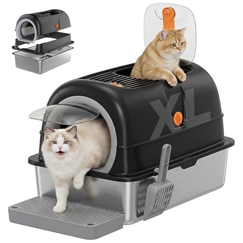 OLIXIS Stainless Steel Litter Box with Lid, Easy Cleaning