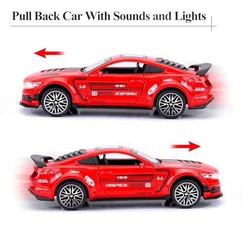 Image of WORSHIPER 1:32 Mustang GT500 Toy Car Metal Pull Back Diecast Car with Openable Door and Sound Light, Gifts Toys for Kids (1:32 Mustang GT500 - Red)