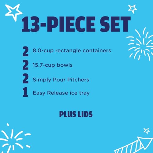 Image of Rubbermaid TakeAlongs Special-Edition Americana 13-Piece Set of Food Storage Containers with Lids, Including Two Pitchers and Ice Tray, QuikClik Seal, BPA-Free
