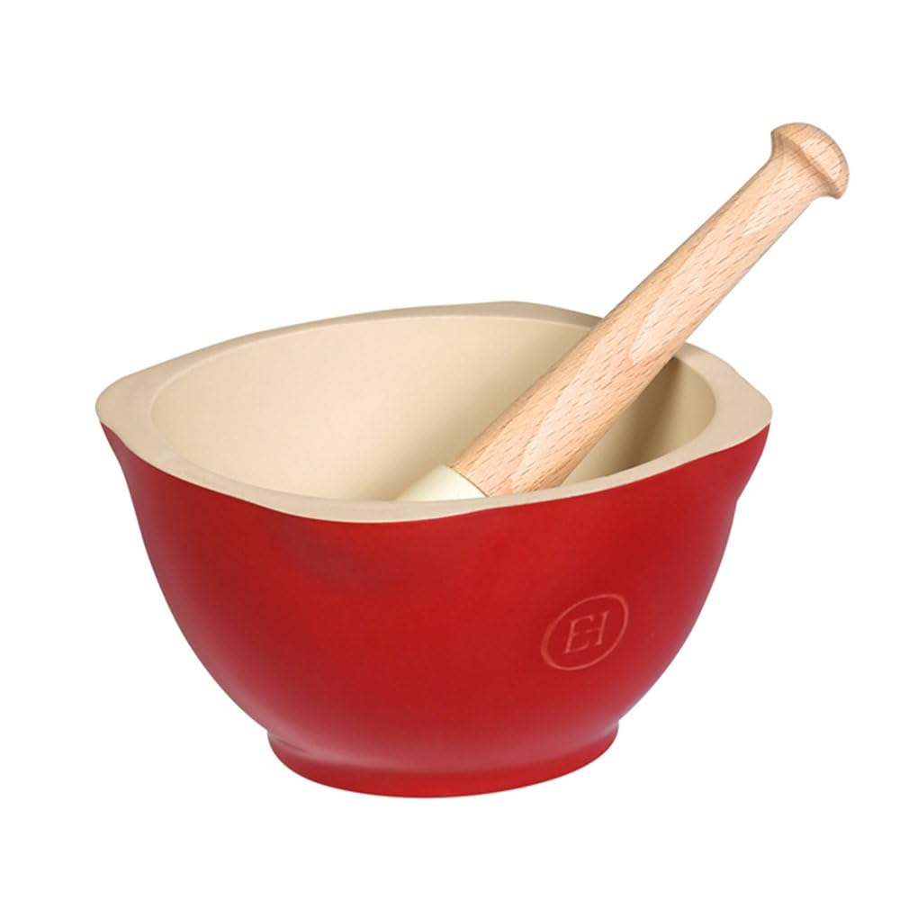 Emile Henry Ceramic Mortar and Pestle, Burgundy