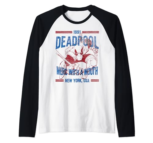 T-shirt de collection Deadpool Merc With A Mouth coupe raglan baseball premium