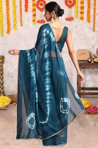 Image of MIRCHI FASHION Women Saree Shibori Print Chiffon | Elegant Festive and Functional Sari for All-Day Comfort with Matching Blouse