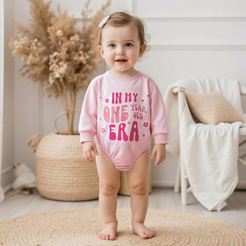 Bagilaanoe First Birthday Outfit Baby Girl In My One Year Old Era Long Sleeve Romper Sweatshirt Bodysuit Pullover3