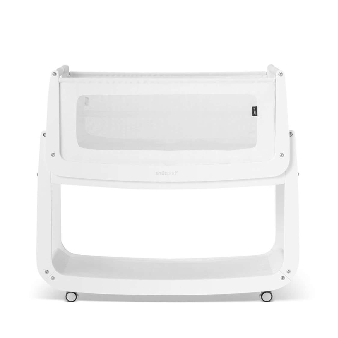 SnuzPod 5 Bedside Crib - Newborn Next to Me Crib with Zip Down Breathable Windows, Lift-Off Bassinet, Portable & Rocking Stand, 3-in-1 Baby Bed with Wheels & Mattress, White