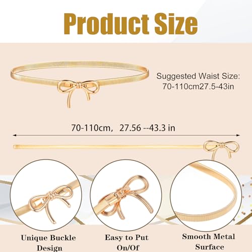 Bow Belts for Women, Gold Belt Women With Bow-Knot, Stretchy Bow Metal Chain Belt Women's Belts For Dresses Formal Jeans Shirt3