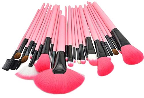 Mufy24 Pieces Professional Makeup Brush Set Cosmetic Brushes Kit Set with Folding PU Leather Bag [Pink]