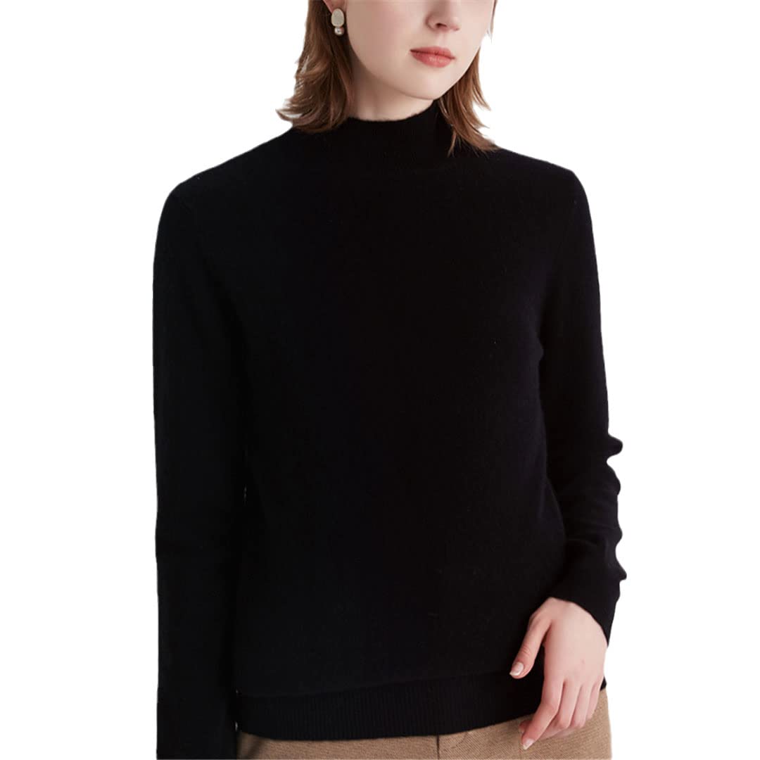 Maglione da donna in cashmere mezzo collo alto autunno inverno pullover pigro stile maglia maglia maglione di lana, Nero , M