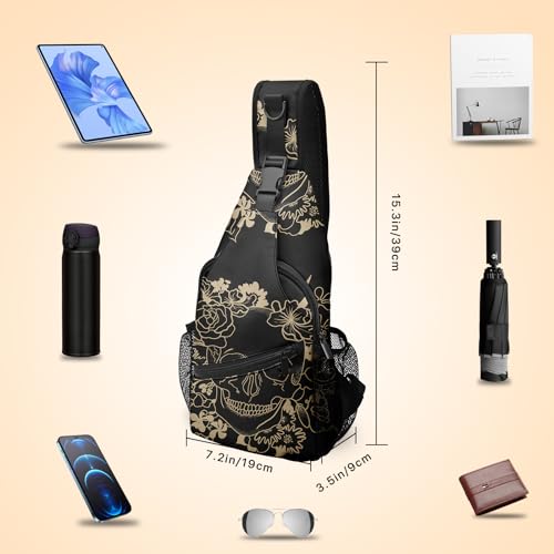 Skull Sling Bag Travel Sling Backpack Crossbody Bag Shoulder Pack Hiking chest Daypack for Women Men Waterproof Adjustable Lightweight Cycling Runners Climbing3
