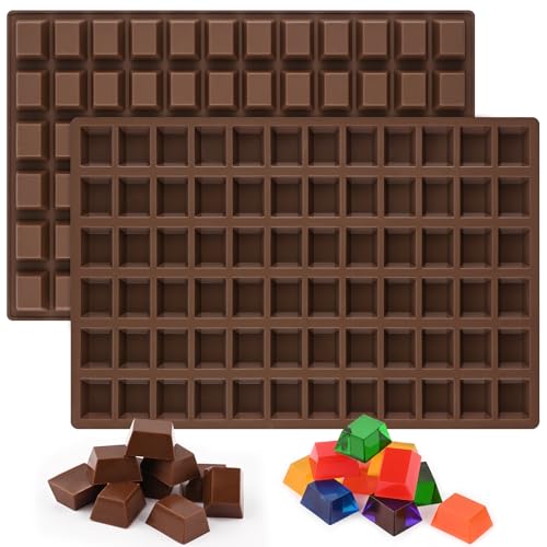 Image of Sakolla 2 Pack Square Chocolate Molds, 72 Cavities Terrace Silicone Molds for Chocolate, Candy, Gummy, Jelly, Ganache, Ice Cubes (Brown)